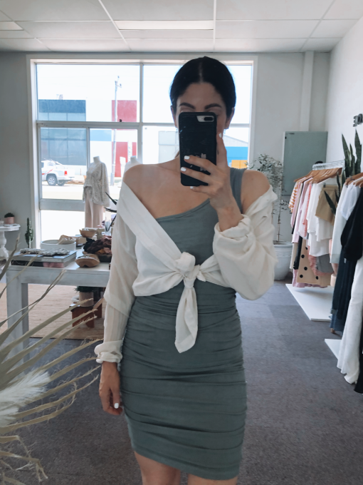 Bon One Shoulder Dress Khaki - Image 2