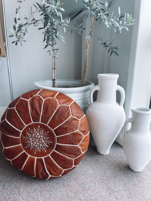 Moroccan Leather Vintage Tan Pouffe