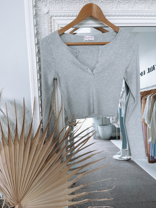 Sammy Grey Long Sleeve Button Crop - Image 2