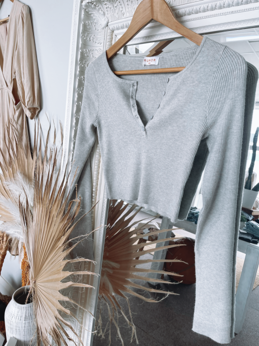 Sammy Grey Long Sleeve Button Crop - Image 3