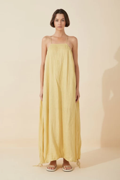 Zulu and Zephyr Citrus Linen Drawcode Dress