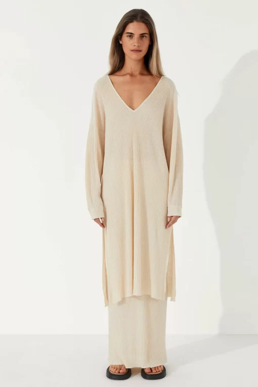 Zulu and Zephyr Almond Cotton Blend Knit Dress (Copy) - Image 4