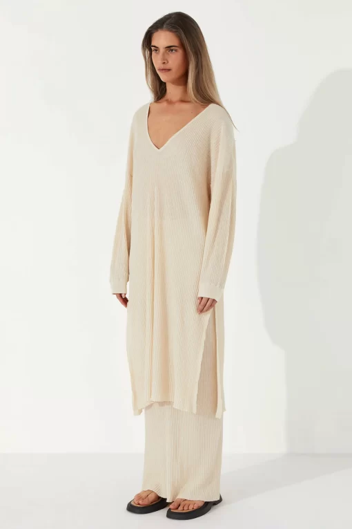 Zulu and Zephyr Almond Cotton Blend Knit Dress (Copy) - Image 3