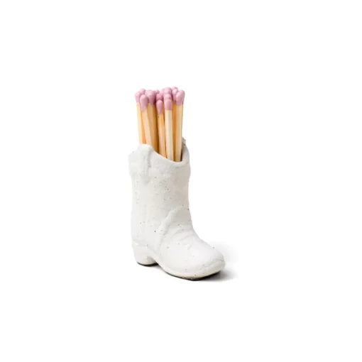 Cowboy Boot Ceramic White Match Holder